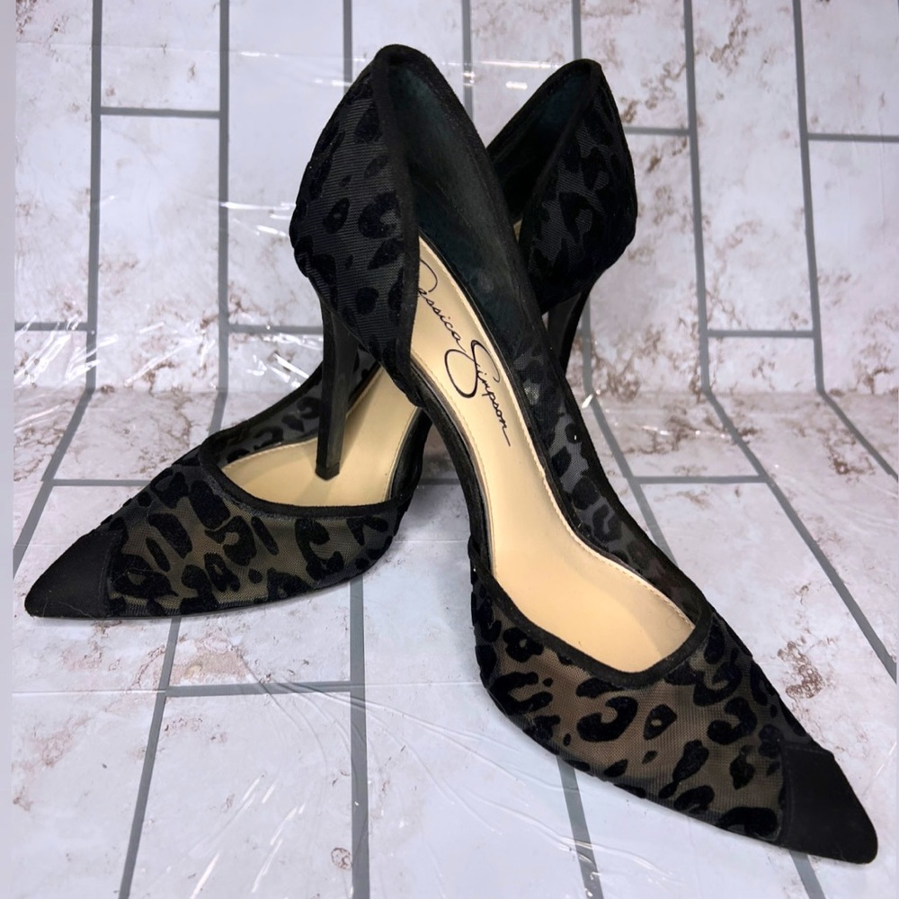 Jessica Simpson Piercey D’Orsay Black Velour Mesh Pump